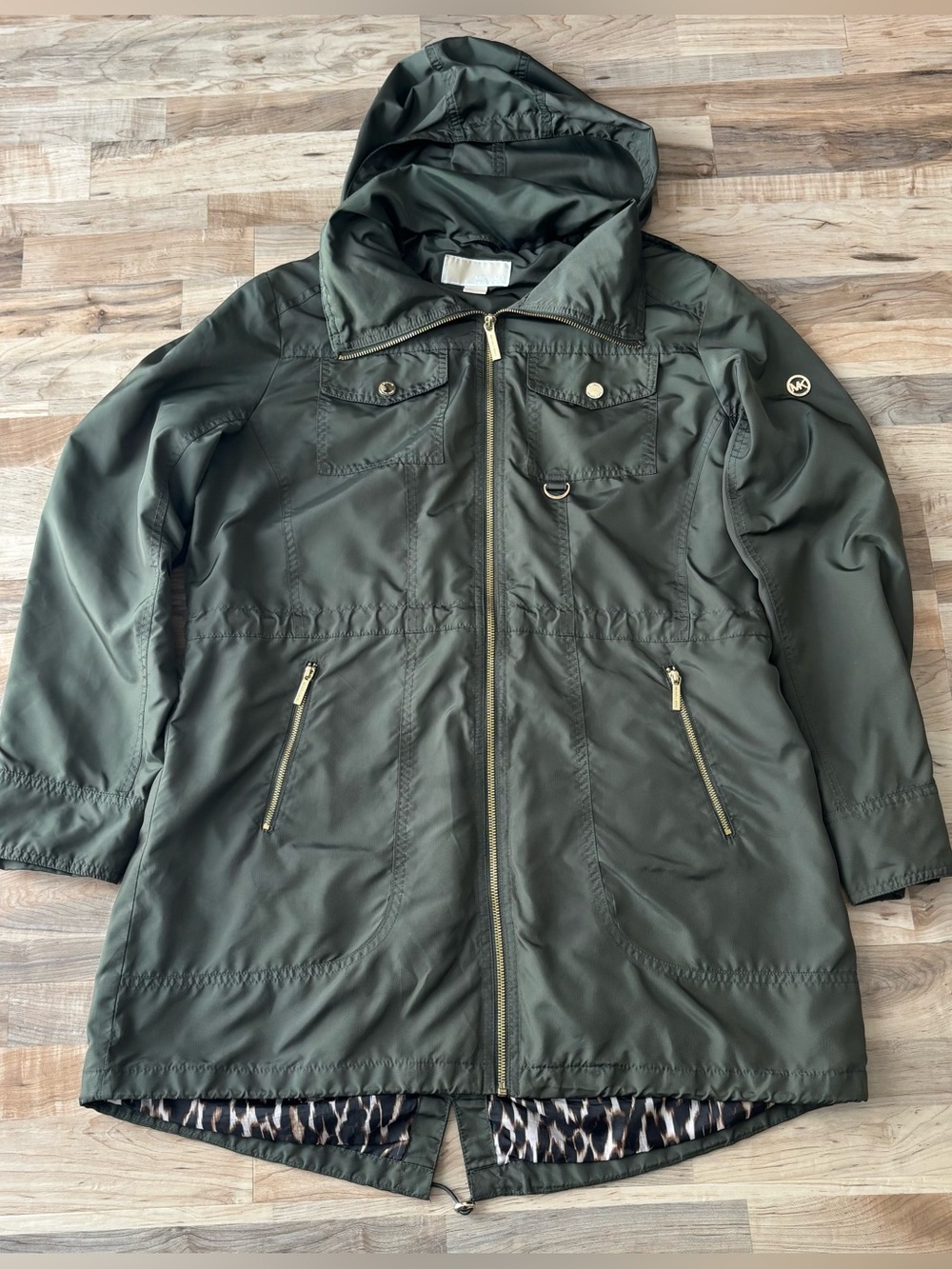 MICHAEL Michael Kors Olive Green Utility Anorak Jacket Stowaway Hood Women's L